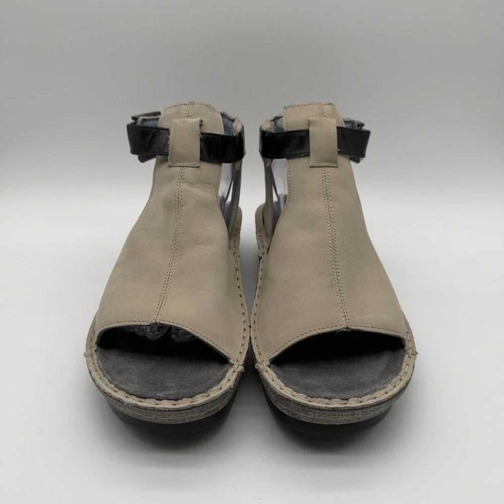 Naot Women's Verbena Leather Wedge Sandals Stone Nubuck Black Strap EU 42 US 11